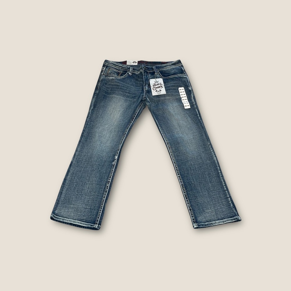 NWT Axe Crown Classic Straight Jeans Mens 34W 30L Gateway Wash Embroidered Denim